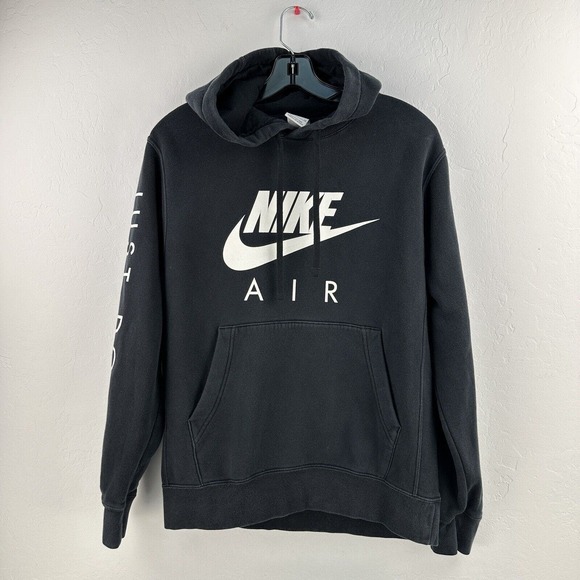 Vintage Nike‎ Hoodie Mens S Black Sweatshirt Center Swoosh Air Spellout Sweater - Picture 1 of 8